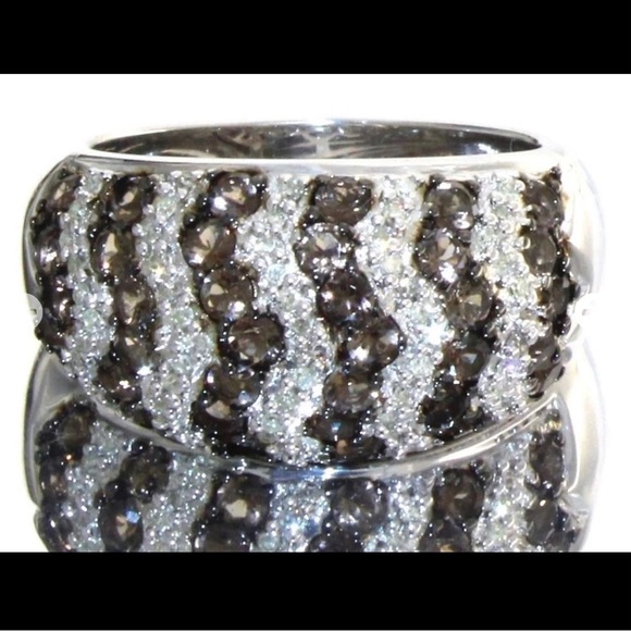 🆕NWB Authentic Natural Smoky Brown Quartz & Diamond Dome Ring 7.5